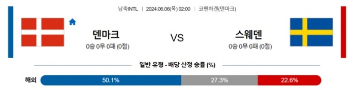 06월06일 덴마크 vs 스웨덴 축구